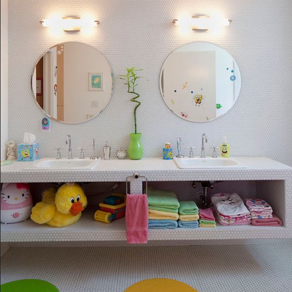 Kids Bathroom With Two Mirrors